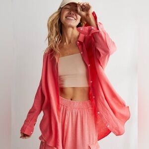 Aerie Lenin Blend Long Sleeve Oversized Shirt XS NWOT